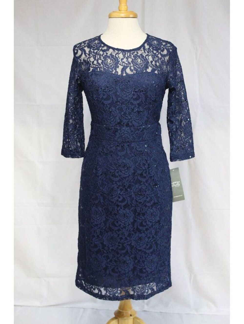 Sally Fashion 8855 Knee Length Lace Dress SIZE Small-NAVY BLUE-New With Tags